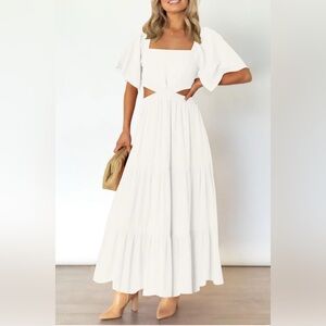 Leani White Cutout Square Neck Midi Dress - NWT